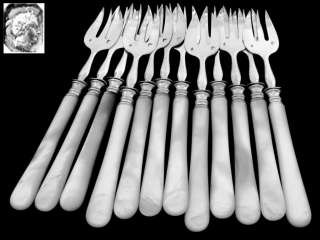 HENIN French Sterling Silver & Pearl Oyster Forks 12pc  