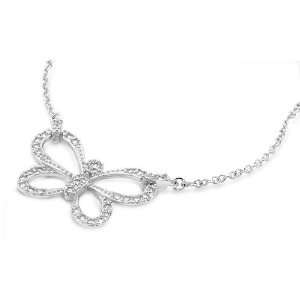 Sterling Silver Necklace   Butterfly with Clear CZ   Pendant Height 