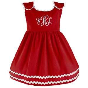  girls red corduroy dress w/ white ric rac: Home & Kitchen