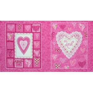   Hearts Panel Tickled Pink Fabric By The Panel Arts, Crafts & Sewing