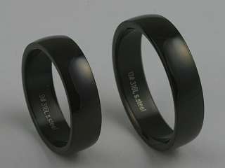 316L Black Stainless Steel Plain Rings Matching Set 6mm  