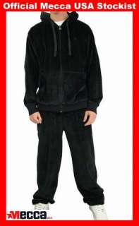 MECCA USA SMOOTH VELOUR HOODED TRACKSUIT Black Large L  