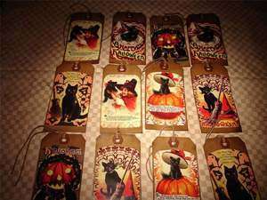 12HALLOWEEN~ BLACK CATS~~ALTERED ART TAGS~ZNE~~2 SET  