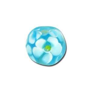  12mm Aqua Blue with Flowers Round Lampwork Beads Arts 