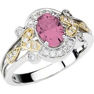    14K Two Tone Gold Pink Tourmaline and Diamond Ring: Jewelry