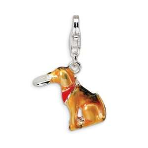  Sterling Silver 3D Enamel Light Brown Dog & Toy Charm 
