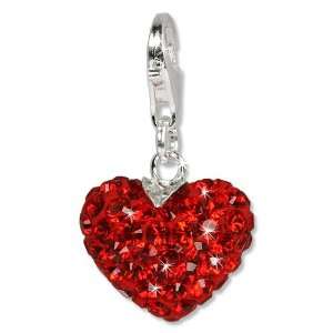 SilberDream Glitter Charm Swarowski elements fiery heart, red shiny 
