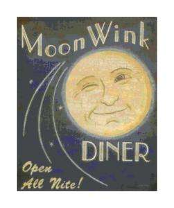 Vintage Moon Wink Diner Art Cross Stitch Pattern  