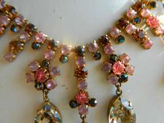Vintage Huge Festoon Necklace satin glass Pink  