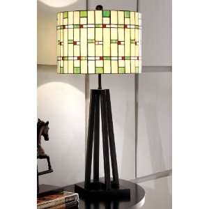   Home Lighting, 28.5 Tiffany Glass Shade Wood Base Table Lamp   M1446