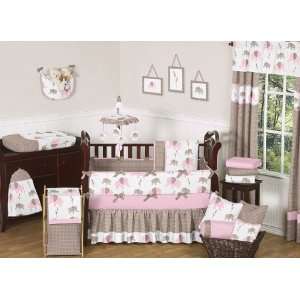  Pink and Brown Mod Elephant Baby Bedding 9pc Crib Set by 