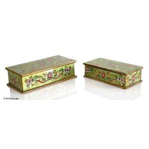  Painted glass boxes, Ruby (pair)