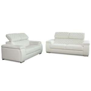  Coco White Leather Sofa Set with Adjustable Headrest