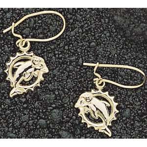  Miami Dolphins Molded Gold Dangle Earrings Sports 