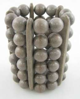 NEW VIKTORIA HAYMAN Gray Jumbo Wood Bead Cuff Bracelet  