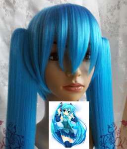 New VOCALOID Hatsune Miku BLUE long cosplay wig 2 clip  