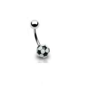 White & Black Soccer Ball Football Belly Navel Ring Button 