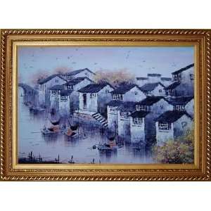  Southern Water Village in Summer Oil Painting, with 