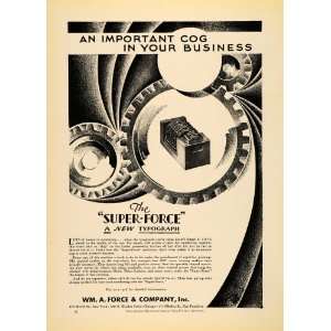  1930 Ad WM A Force & Co. Super Force Typograph   Original 