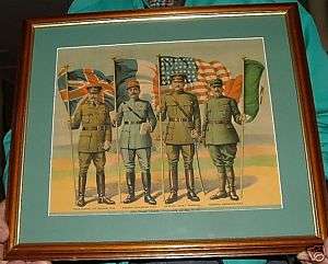 WWI Period Chromolithog 4 Victory Generals UK US FR IT  