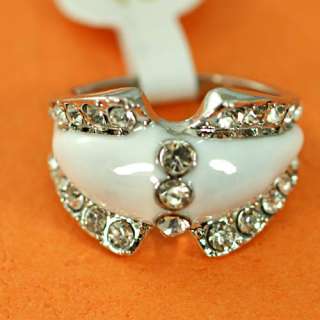 r8460 Size 10 Xams Fancy Enamel White CZ Diamante Cocktail Ring 