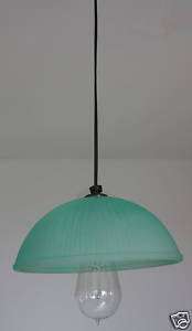 Ribbed green smoked glass light shade vintage old pendant lamp antique 