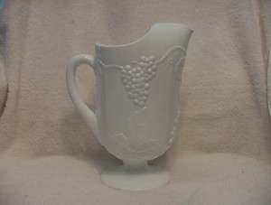 White Milk Glass Paneled Grape Footed Pitcher 2 QT Size Harvest  