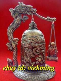 Collectible Art dynasty Tibet Carved Dragon&buddha bonze Bell #vk110 