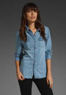 INSIGHT Long Denim Dayz Button Down Shirt in Light Blue Classic at 