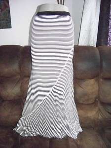 New Stripe beige & Black Long Maxi flare stretch knit Skirt womens 