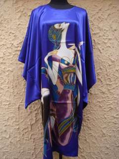 Silk Sleepwear Pyjama Night Dress Purples Oriental Kaftan Nightwear HQ 