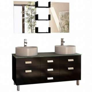   55 in. Vanity in Espresso with Glass Vanity Top in Mint and Mirror