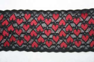 yds Black Red Hearts stretch trim lace 2 wide  
