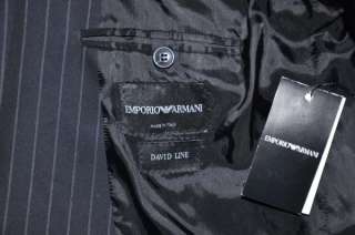 Emporio Armani David Line Black Pinstriped Sport Coat Blazer US 48 