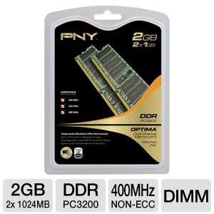 PNY Dual Channel 2048MB PC3200 DDR 400MHz Memory (2 x 1024MB) at 
