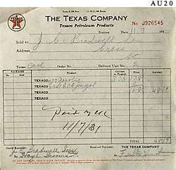 Vintage 1931   32 Texaco Motor Oil Company Invoice  