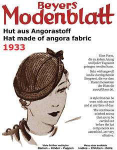 Schnittmuster Hut aus Angorastoff 1933 Beyers Mode  