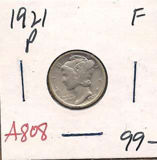 1921 Mercury Dime Ten Cent Fine A808  