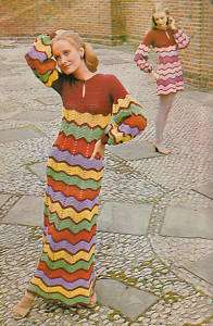 70s Mini Maxi Dress BOHO Crochet Pattern Vintage Retro  
