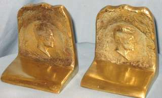 LINCOLN BUST SOLID BRASS SAND CAST BOOKENDS  