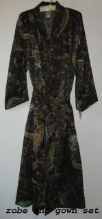 Womens Natori Satin Dragon Gown And Robe Set Womens L XL Black Gold 