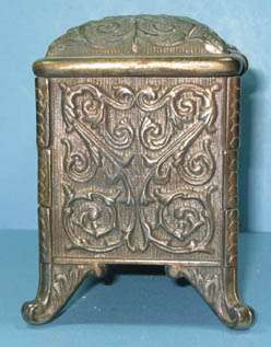 1889 JEWEL CHEST COFFIN BANK CAST IRON ORNATE GUARANTEED OLD 