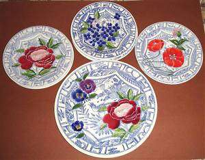 Gien Oiseau Bleu Flowers Cake Plate & 6 Dessert Plates New  