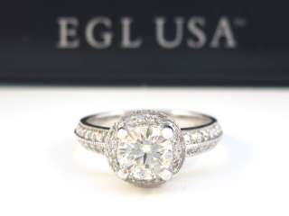   USA Certificate Round Diamond Engagement Ring With Halo 14K WG 1.32CT