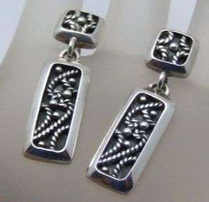 Vtg Silver Earrings MWS 925 Oxidized Sterling Square Rectangle Dangle 