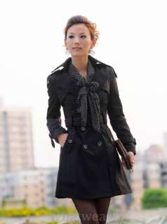Womens Double breasted Trench Coat/Jacket Black W03  