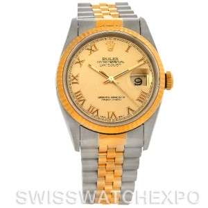   Datejust Steel and 18k yellow gold Champagne Roman Dial watch 16233