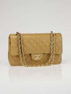   Beige Quilted Lambskin Leather Medium Classic Double Flap Bag  