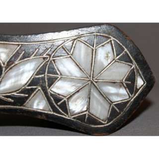 ANTIQUE ISLAMIC DECORATIVE WOOD SHOE MOTHER OF PEARL INLAY  