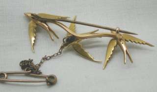 Stunning Antique 18ct Gold And Seed Pearl Three Swallow Brooch  